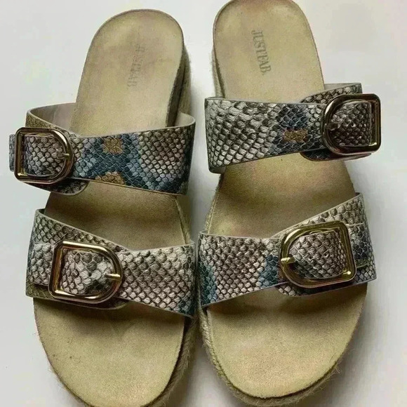 Just Fab Snake Double Strap Platform Espadrille Slides Size 9. Big Buckle - Picture 2 of 5